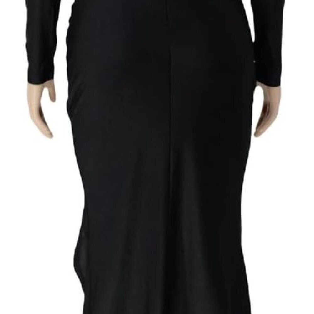 Women's V-Neck Off Shoulder Maxi Dress with Thigh Slit Black Formal - Picture 5 of 5